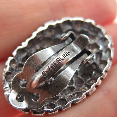 925 Sterling Silver Vintage Modernist Nugget Dome Oxidized Clip On Earrings
