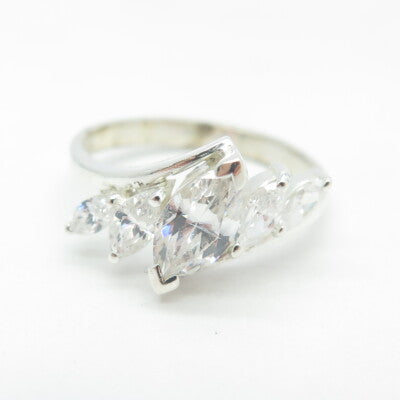 925 Sterling Silver Marquise-Cut Shaped C Z Ring Size 9