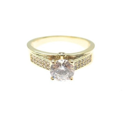 925 Sterling Silver Gold Plated Round-Cut C Z Engagement Ring Size 7.5