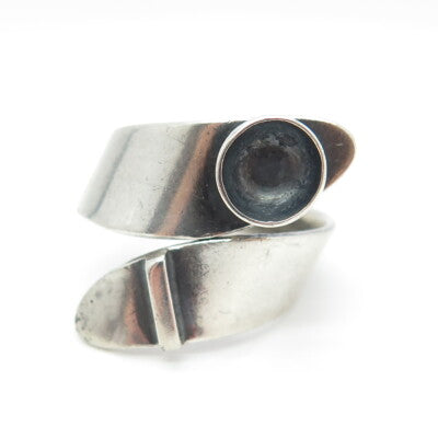925 Sterling Silver Vintage Modernist Bypass Adjustable Ring Size 8.5