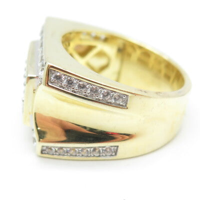 925 Sterling Silver Gold Plated Princess & Round-Cut Shaped C Z Ring Size 10