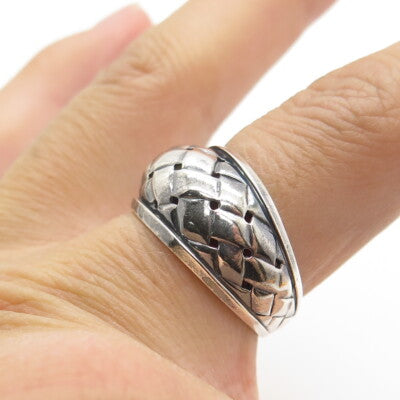 LOTUS 999 Fine Silver Vintage Woven Modernist Ring Size 8