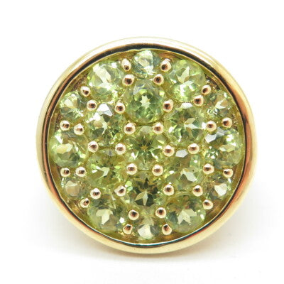 HN HENG NGAI 925 Sterling Silver Gold Plated Real Round-Cut Peridot Ring Size 6