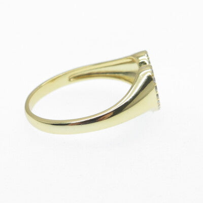925 Sterling Silver Gold Plated Round-Cut Shaped C Z Heart Ring Size 9