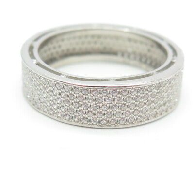 925 Sterling Silver Pave C Z All Around Eternity Band Ring Size 13.5