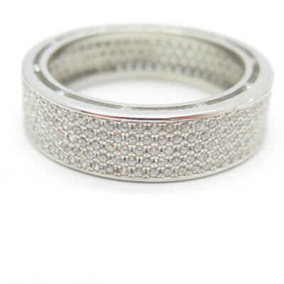 925 Sterling Silver Pave C Z All Around Eternity Band Ring Size 13.5