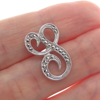 925 Sterling Silver Vintage B-K Real Marcasite Letter J Initial Lapel Pin