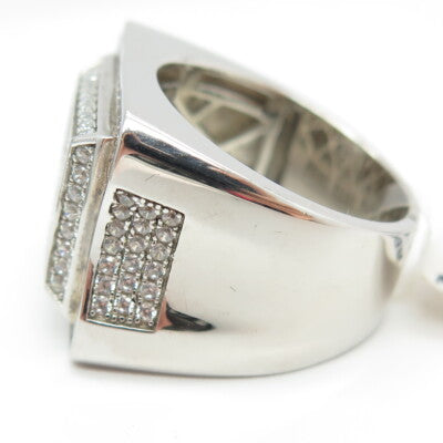 925 Sterling Silver Pave C Z Domed Ring Size 10