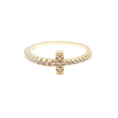 925 Sterling Silver Gold Plated Round-Cut C Z Cross Ring Size 5.75