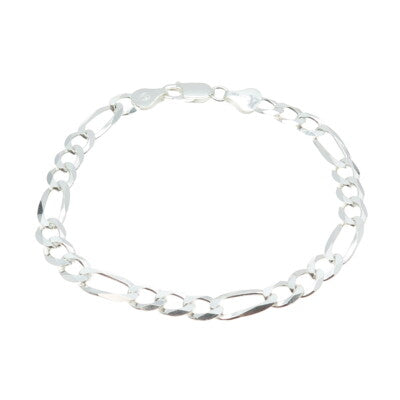 925 Sterling Silver Italy Figaro Link Bracelet 8"