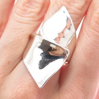 HAGIT GORALI 925 Sterling Silver Vintage Modernist Bypass Ring Size 10.25