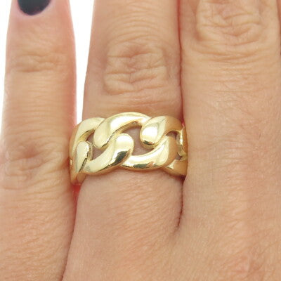 925 Sterling Silver Gold Plated Cuban Chain Band Ring Size 6