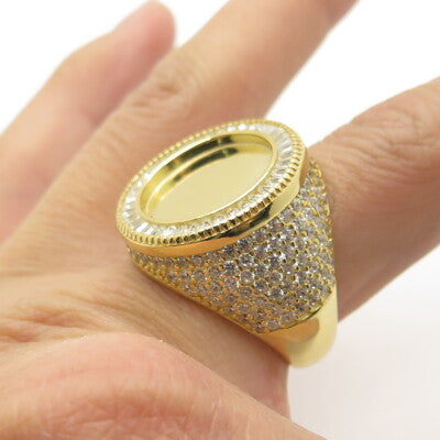 925 Sterling Silver Gold Plated Pave C Z Round Ring Size 8.25