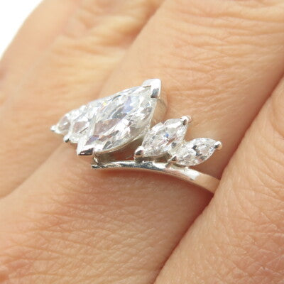 925 Sterling Silver Marquise-Cut Shaped C Z Ring Size 9