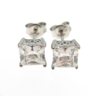 925 Sterling Silver Princess-Cut C Z Stud Earrings