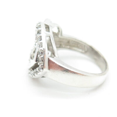 925 Sterling Silver Vintage Pave C Z Couple of Hearts Ring Size 8.25
