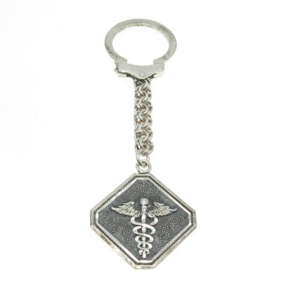 925 Sterling Silver Vintage Mexico Caduceus Key Ring w/Chain