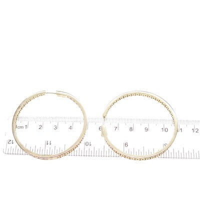 KLEO 925 Sterling Silver Gold Plated Round-Cut C Z In & Out Large Hoop Earrings