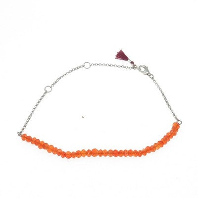 925 Sterling Silver Real Carnelian Beads Adjustable Bracelet 6-8"