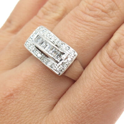 925 Sterling Silver Round & Emerald-Cut C Z Ring Size 7.25