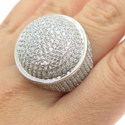 925 Sterling Silver Pave C Z Domed Ring Size 10