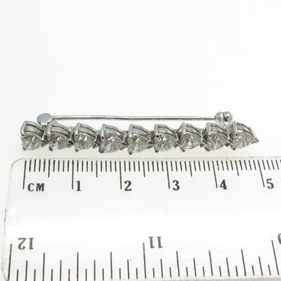 925 Sterling Silver Heart-Cut C Z Bar Pin Brooch