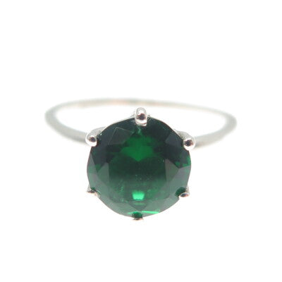 DAZZLERS 925 Sterling Silver Round-Cut Nano Chrome Diopside Ring Size 6.25
