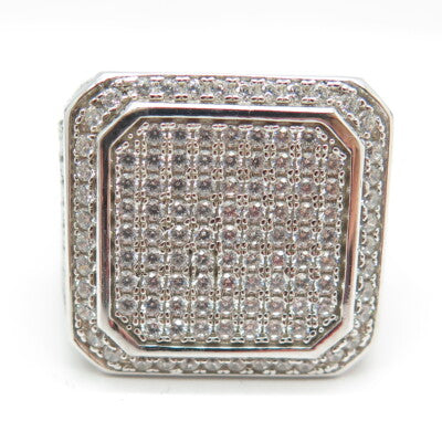 925 Sterling Silver Pave C Z Domed Ring Size 11.25