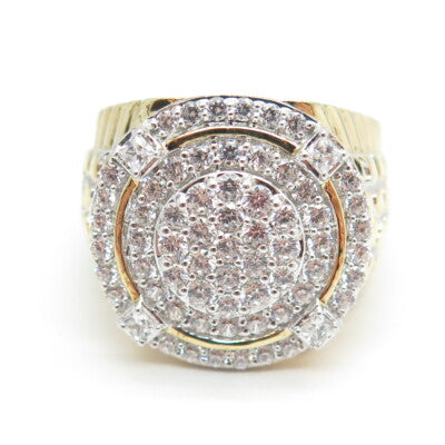 925 Sterling Silver Gold Plated Pave C Z Wide Ring Size 10.25