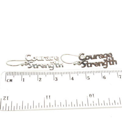 925 Sterling Silver "Courage Strength" Dangling Earrings