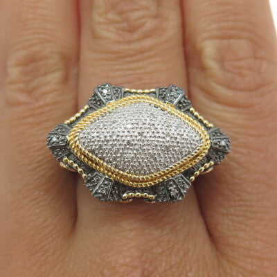 925 Sterling Silver 2-Tone Real Round-Cut Diamond Bohemian Ring Size 8