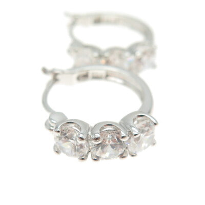 925 Sterling Silver Round-Cut C Z Hoop Earrings