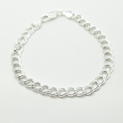 HAN 925 Sterling Silver Italy Double Curb Link Bracelet 7.5