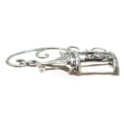 LANG 925 Sterling Silver Antique Art Deco Bird in a Cage Pin Brooch