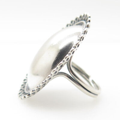 BEAU 925 Sterling Silver Antique Art Deco Ornate Oval Adjustable Ring Size 4.5