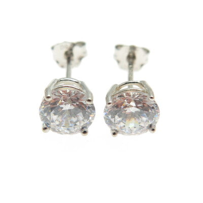 DEE BERKLEY JEWELRY 925 Sterling Silver Round-Cut Shaped C Z Stud Earrings