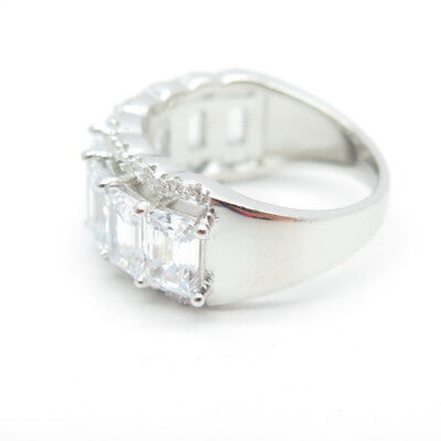 925 Sterling Silver Emerald-Cut Shaped C Z Ring Size 7