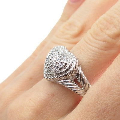 JUDITH RIPKA 925 Sterling Silver Round-Cut C Z Heart Ring Size 11.25