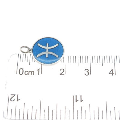 925 Sterling Silver Blue Enamel Pisces Zodiac Sign Minimalist Charm Pendant