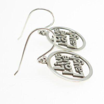 925 Sterling Silver "Live Love Laugh" Round Dangling Earrings