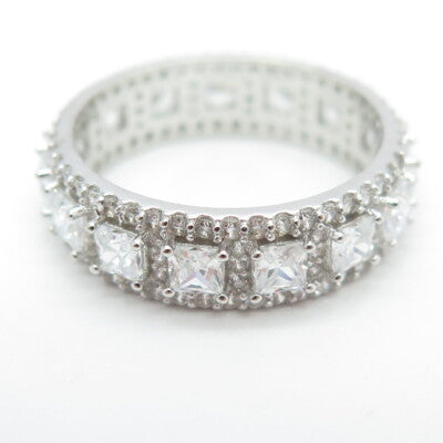 925 Sterling Silver C Z All Around Eternity Band Ring Size 9.25