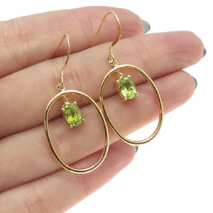 925 Sterling Silver Gold Plated Peridot Gem Dangling Earrings