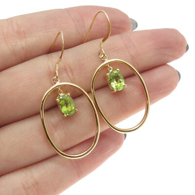 925 Sterling Silver Gold Plated Peridot Gem Dangling Earrings