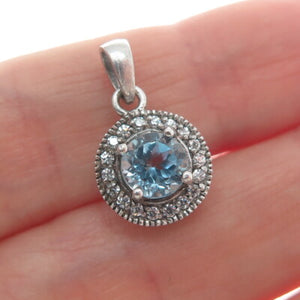 CHAPAL ZENRAY 925 Sterling Silver Real Blue Topaz & C Z Minimalist Charm Pendant