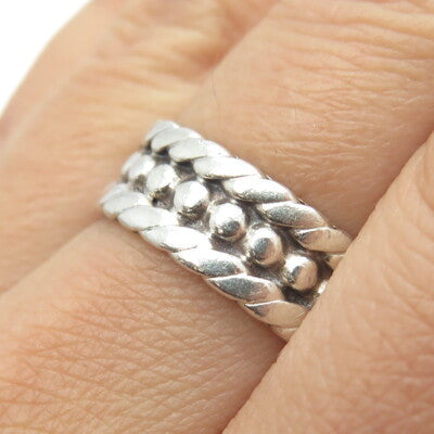 925 Sterling Silver Vintage Mexico Twisted Beaded Ring Size 8.75