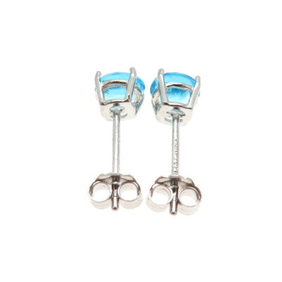 925 Sterling Silver Round-Cut Shaped Swiss Blue C Z Stud Earrings