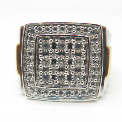 925 Sterling Silver 2-Tone Real White Topaz Gemstone Ring Size 10.25