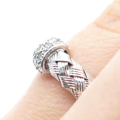 925 Sterling Silver Real Round-Cut Diamond Woven Band Ring Size 5.75