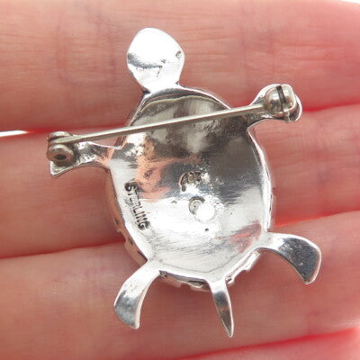 ERVIN HOSKIE NAVAJO Old Pawn 925 Sterling Vintage Jasper & Lapis Turtle Brooch