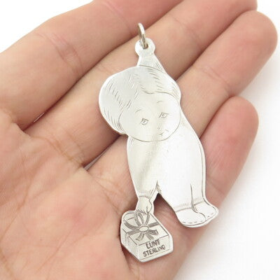 LUNT 925 Sterling Silver Vintage Boy w/ Gift Box 3D Pendant